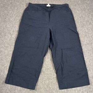 J.‎ Jill Love Linen Navy Blue Wide Leg Cropped Pull-On Pants Women's Size XL